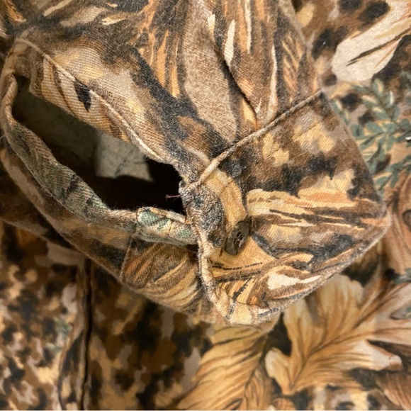 Mens Shirt XL Fall Leaf Print Long Sleeve Brown Camo‎ Cotton Button Front - Picture 11 of 11